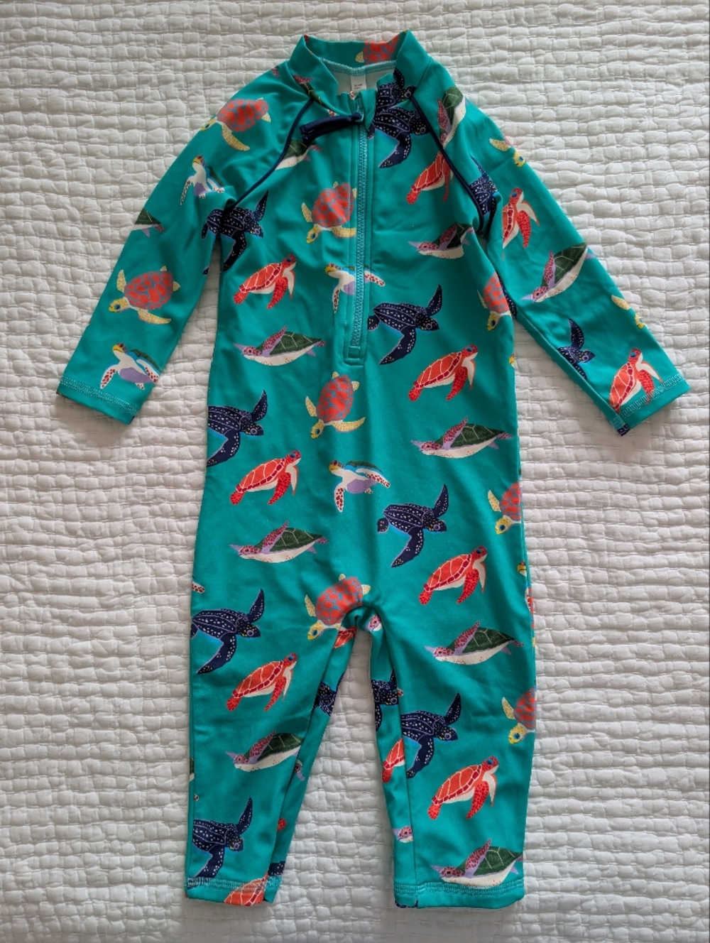 Boden Turquoise Sea Turtle Zip-Up Rash Guard Bathing suit